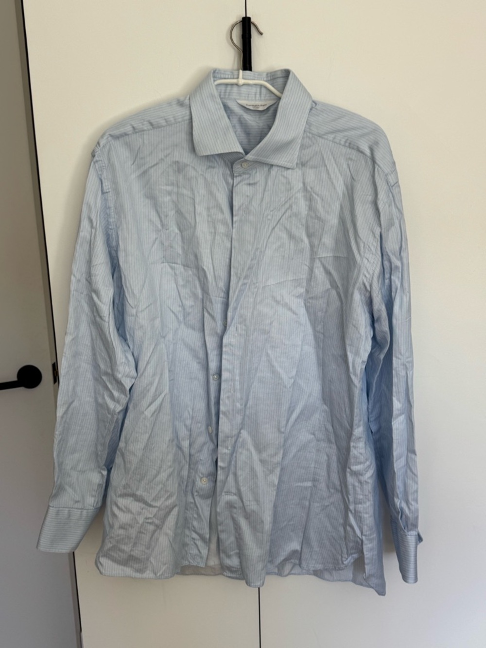 Ermenegildo Zegna Light Blue Pinstripe Dress Shirt, Men’s 44/17.5, Women’s L